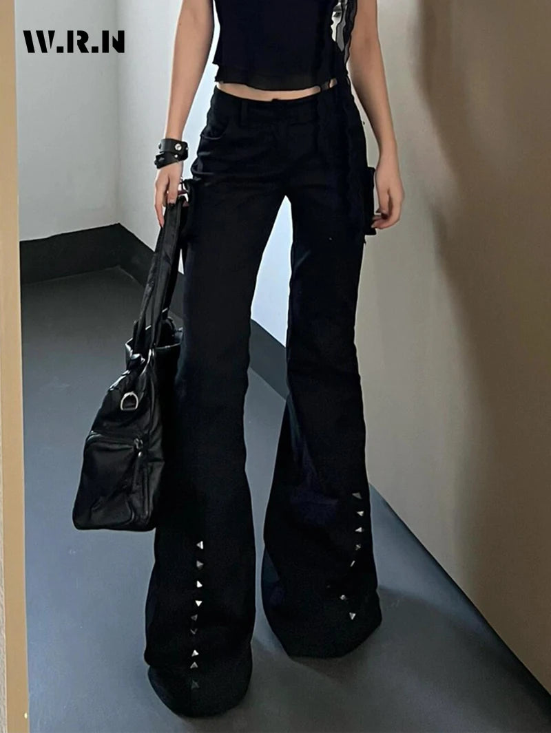 Hight Street Sheath High Waist Flared Jeans Black Kpop Retro Y2K Harajuku Pants Women's Vintage Slim 2000s Skinny Denim Trouser