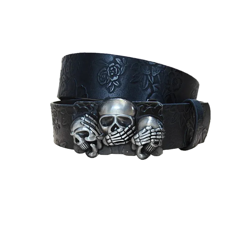 Skull leather belt