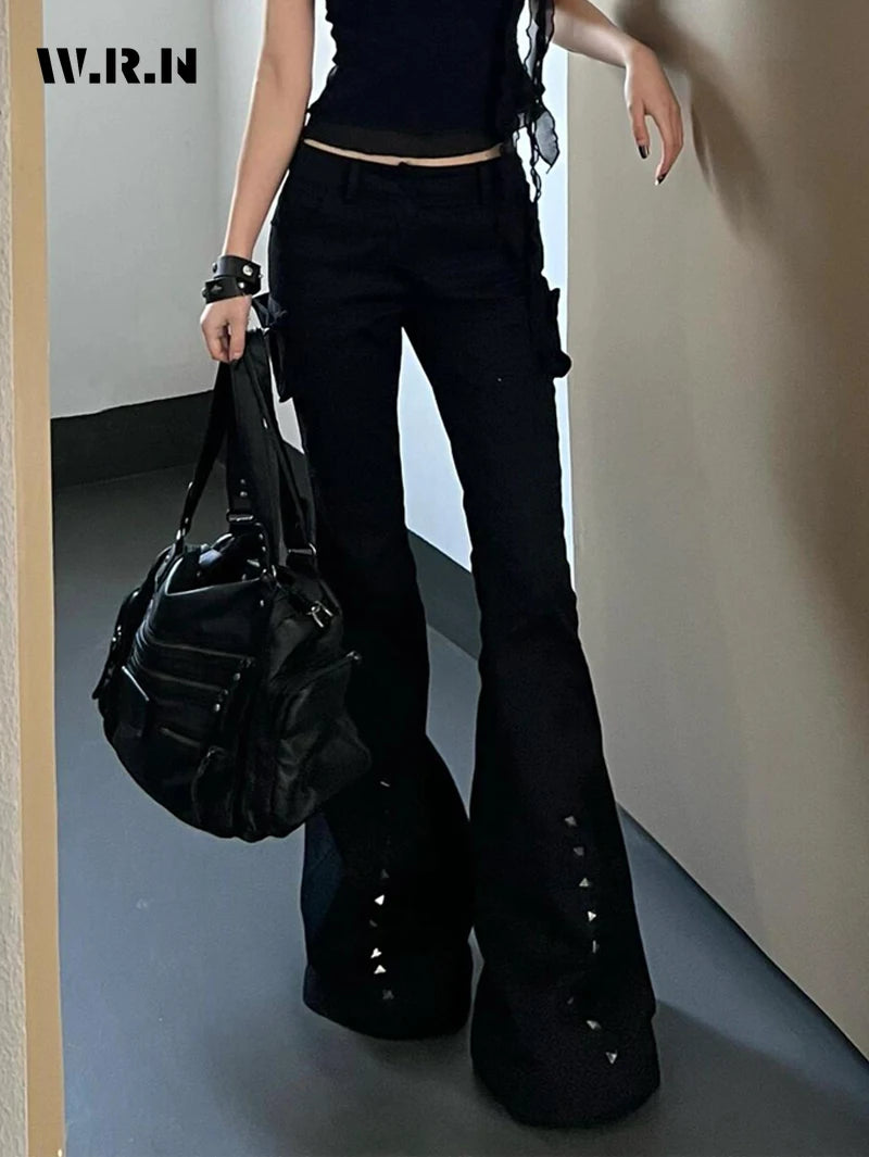 Hight Street Sheath High Waist Flared Jeans Black Kpop Retro Y2K Harajuku Pants Women's Vintage Slim 2000s Skinny Denim Trouser